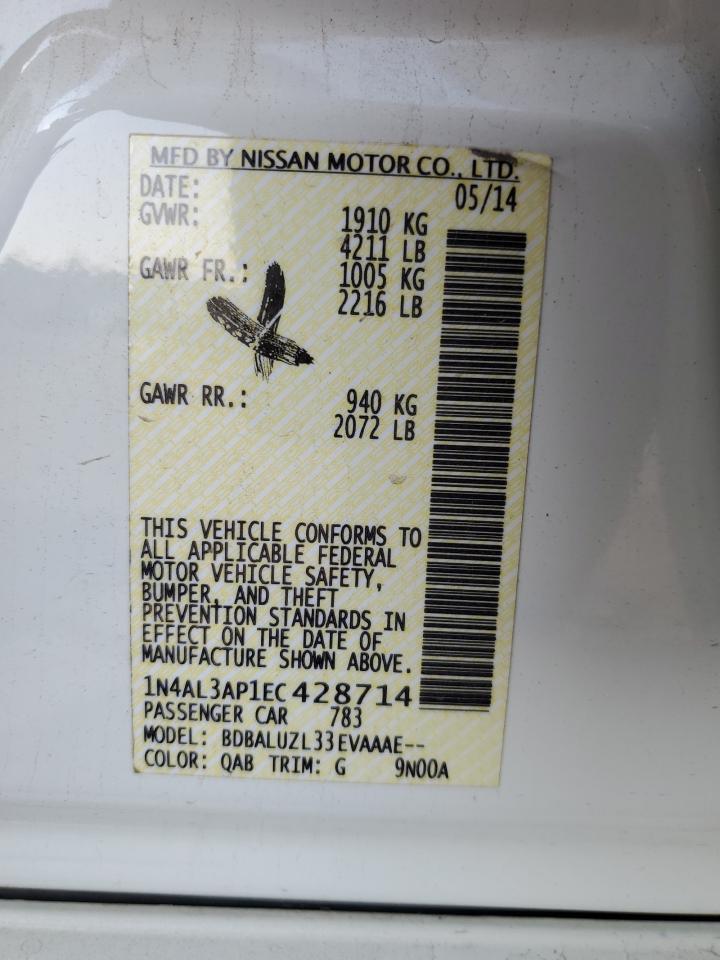 2014 Nissan Altima VIN 1N4AL3AP1EC428714 Copart auction photo, front end damage thumbnail 15