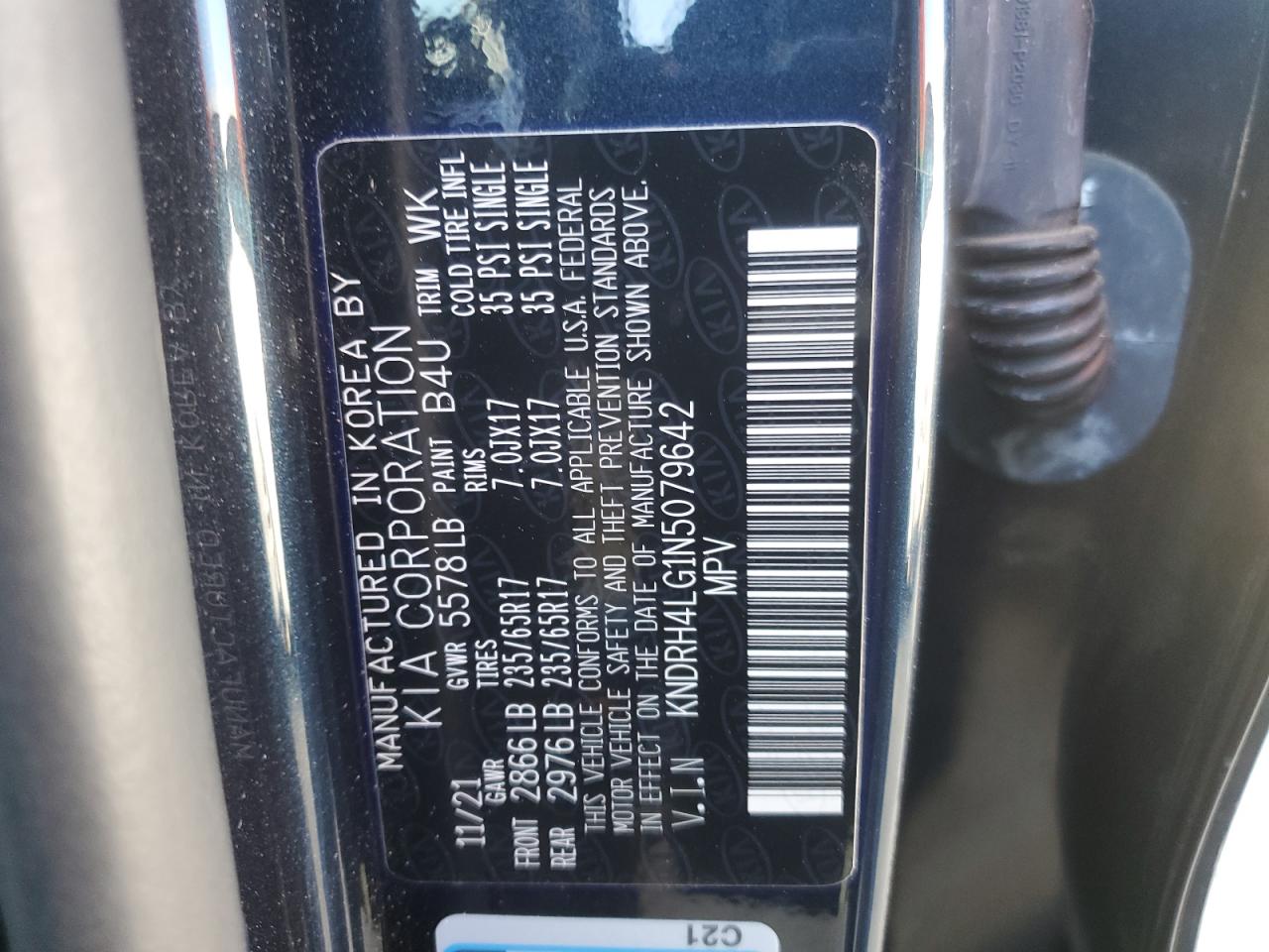 2022 KIA Sorento VIN KNDRH4LG1N5079642 Copart auction photo, front end damage thumbnail 12
