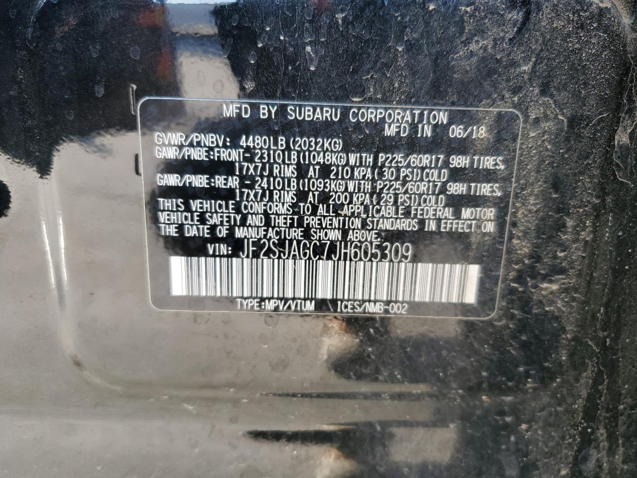 2018 Subaru Forester VIN JF2SJAGC7JH605309 Copart auction photo, front end damage thumbnail 14