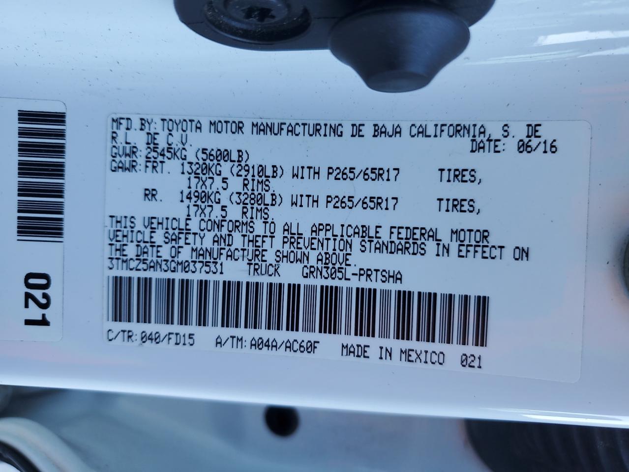 2016 Toyota Tacoma VIN 3TMCZ5AN3GM037531 Copart auction photo, front end / minor dent/scratches damage thumbnail 14