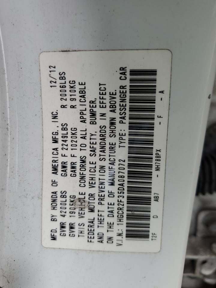 2013 Honda Accord VIN 1HGCR2F35DA087072 Copart auction photo, minor dent/scratches damage thumbnail 12