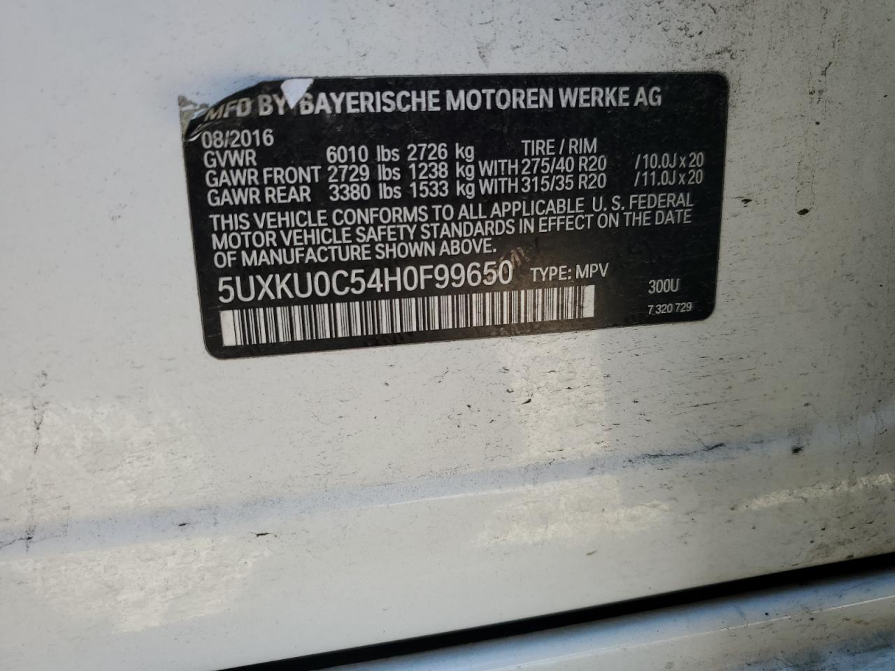 2017 BMW X6 VIN 5UXKU0C54H0F99650 Copart auction photo, side / front end damage thumbnail 13