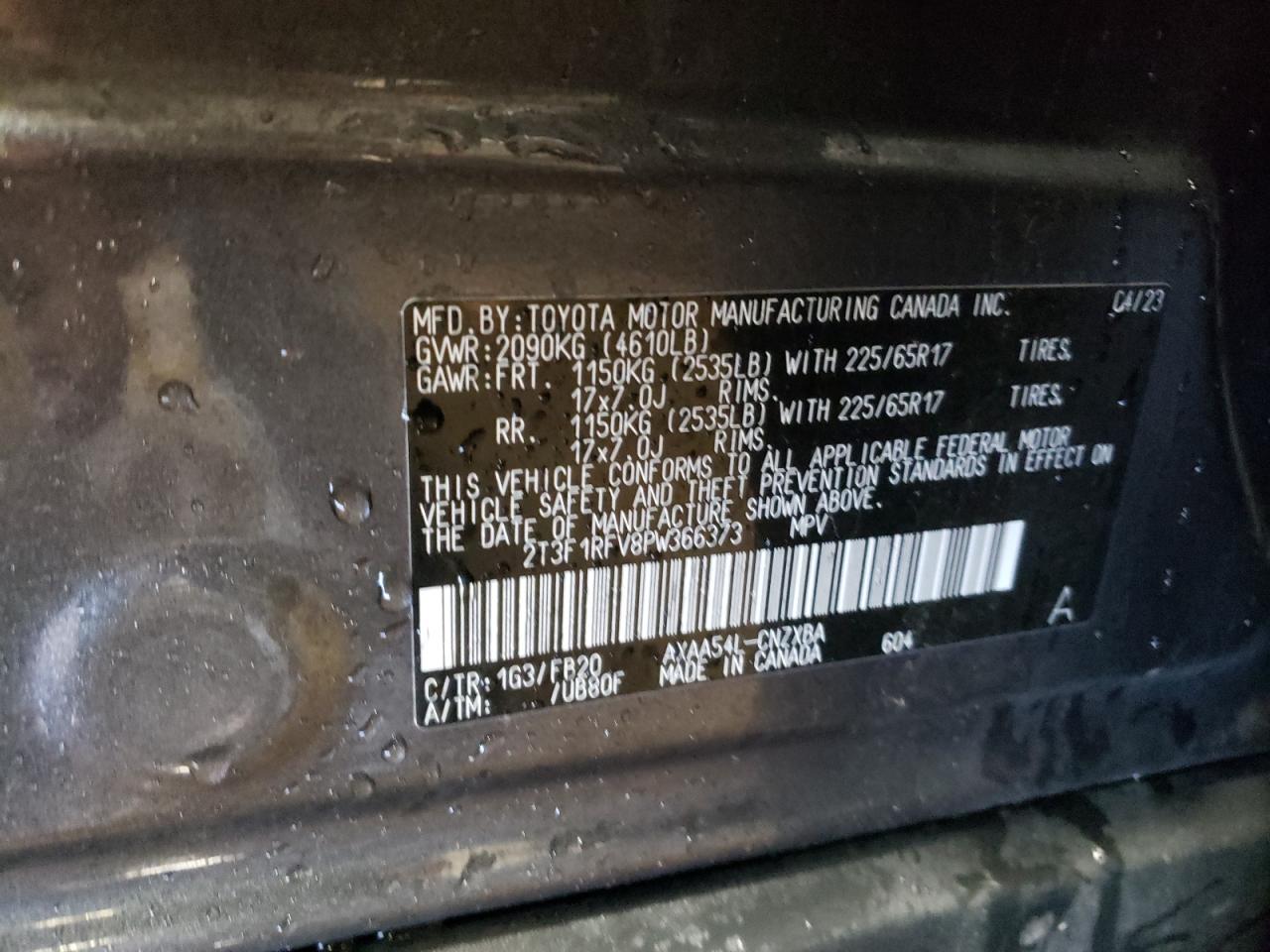 2023 Toyota RAV 4 VIN 2T3F1RFV8PW366373 Copart auction photo, all over / minor dent/scratches damage thumbnail 12