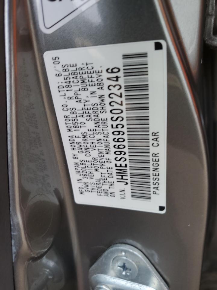 2005 Honda Civic VIN JHMES96695S022346 Copart auction photo, minor dent/scratches damage thumbnail 12