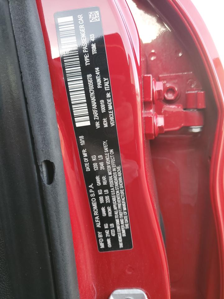 2019 Alfa Romeo Giulia VIN ZARFANAN7K7605678 Copart auction photo, rollover / undercarriage damage thumbnail 14