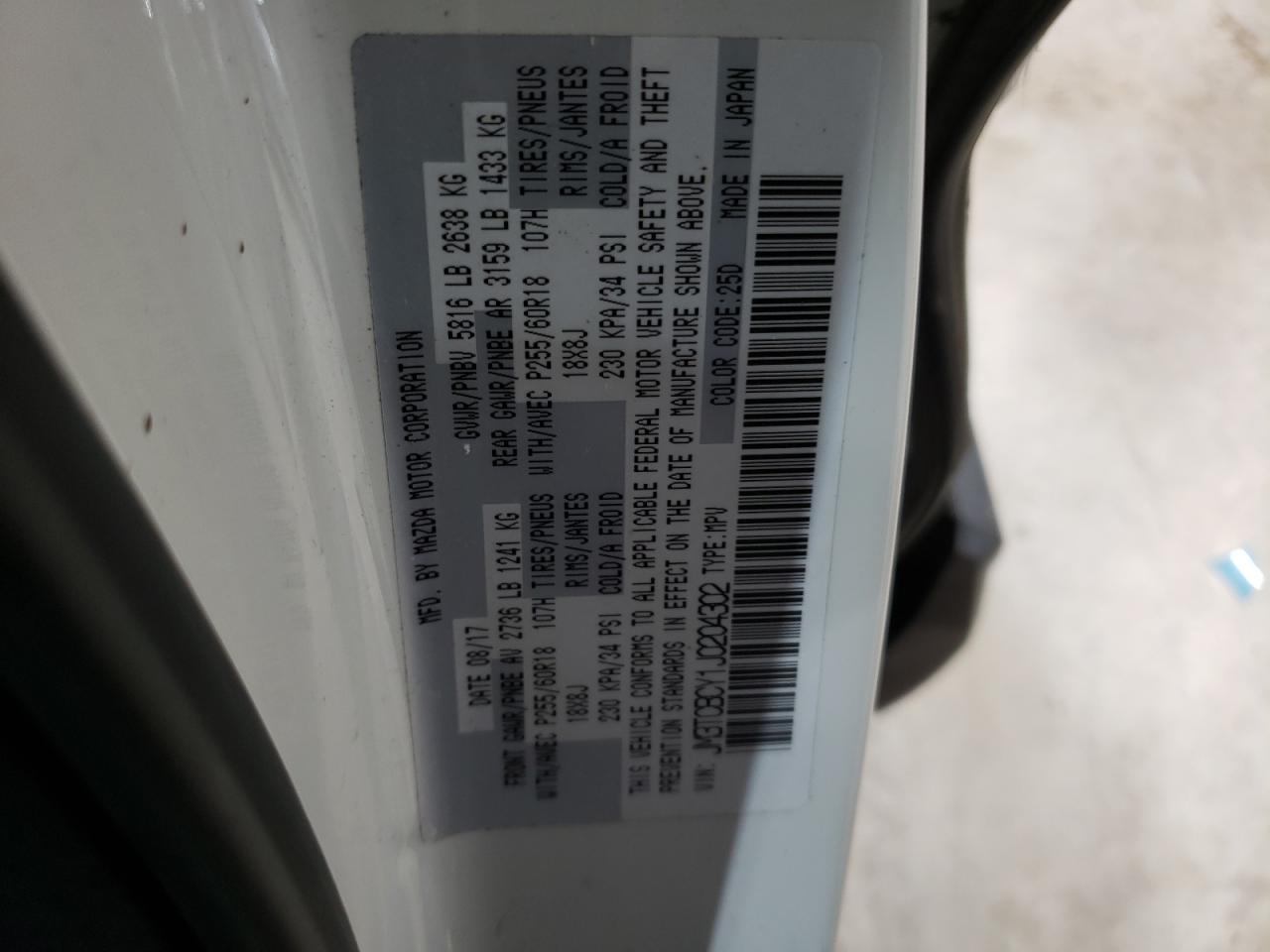 2018 Mazda CX-9 VIN JM3TCBCY1J0204302 Copart auction photo, all over damage thumbnail 13