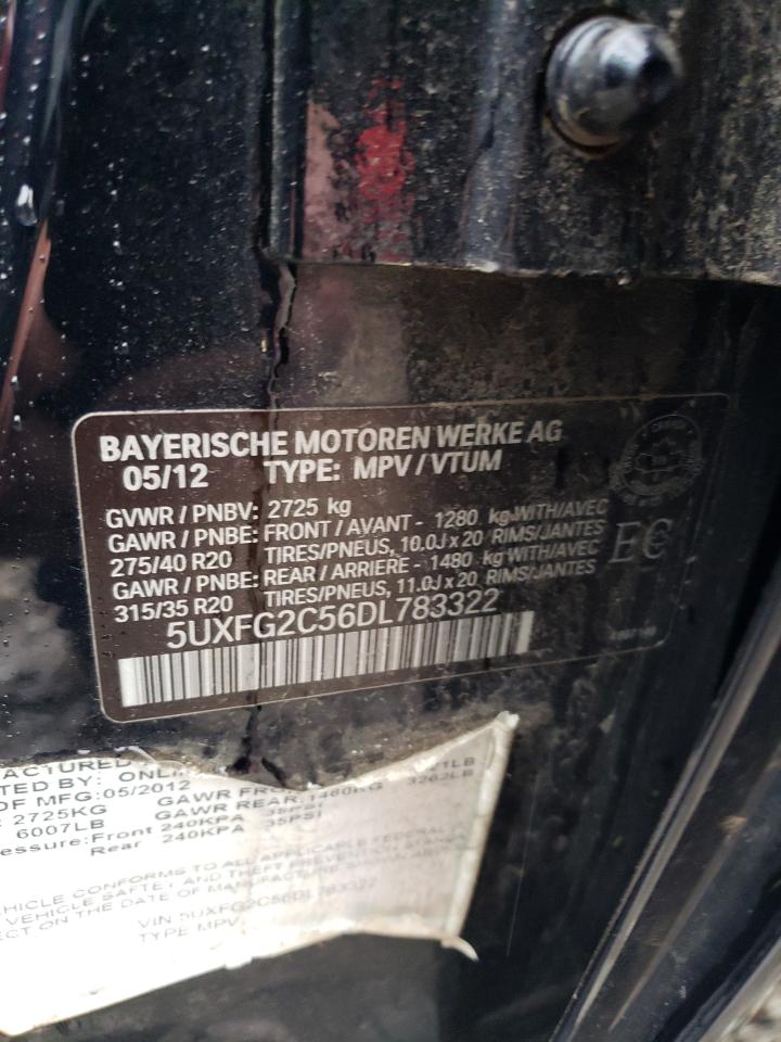 2013 BMW X6 VIN 5UXFG2C56DL783322 Copart auction photo, front end damage thumbnail 15