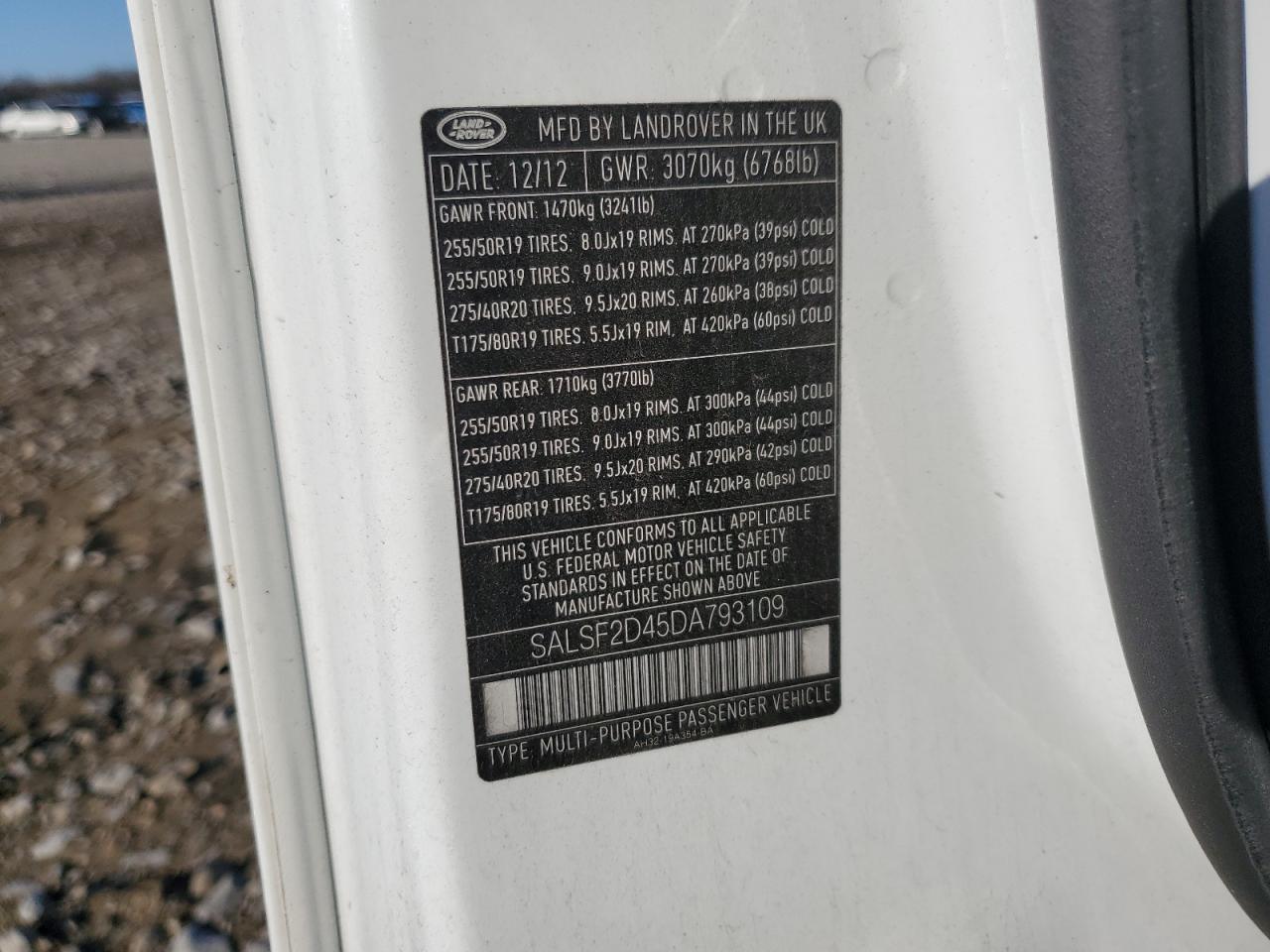 2013 Land Rover Range Rover VIN SALSF2D45DA793109 Copart auction photo, side / rear end damage thumbnail 15