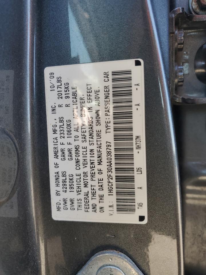 2010 Honda Accord VIN 1HGCP2F30AA038797 Copart auction photo, front end / side damage thumbnail 13