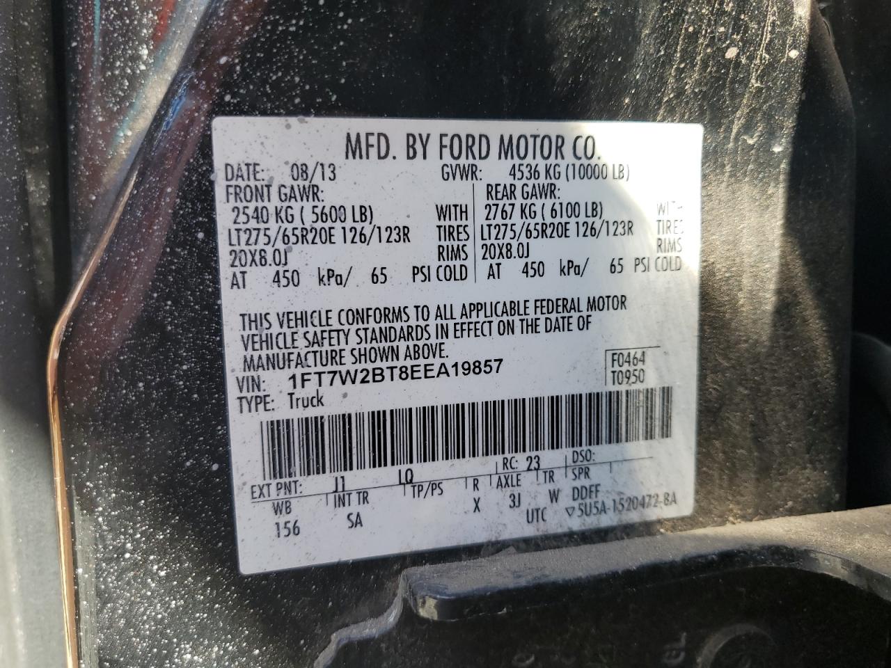 2014 Ford F250 VIN 1FT7W2BT8EEA19857 Copart auction photo, all over damage thumbnail 12