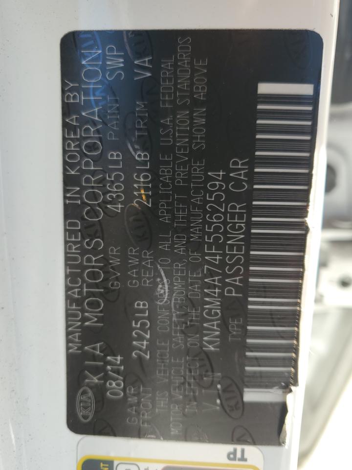 2015 KIA Optima VIN KNAGM4A74F5562594 Copart auction photo, vandalism damage thumbnail 12