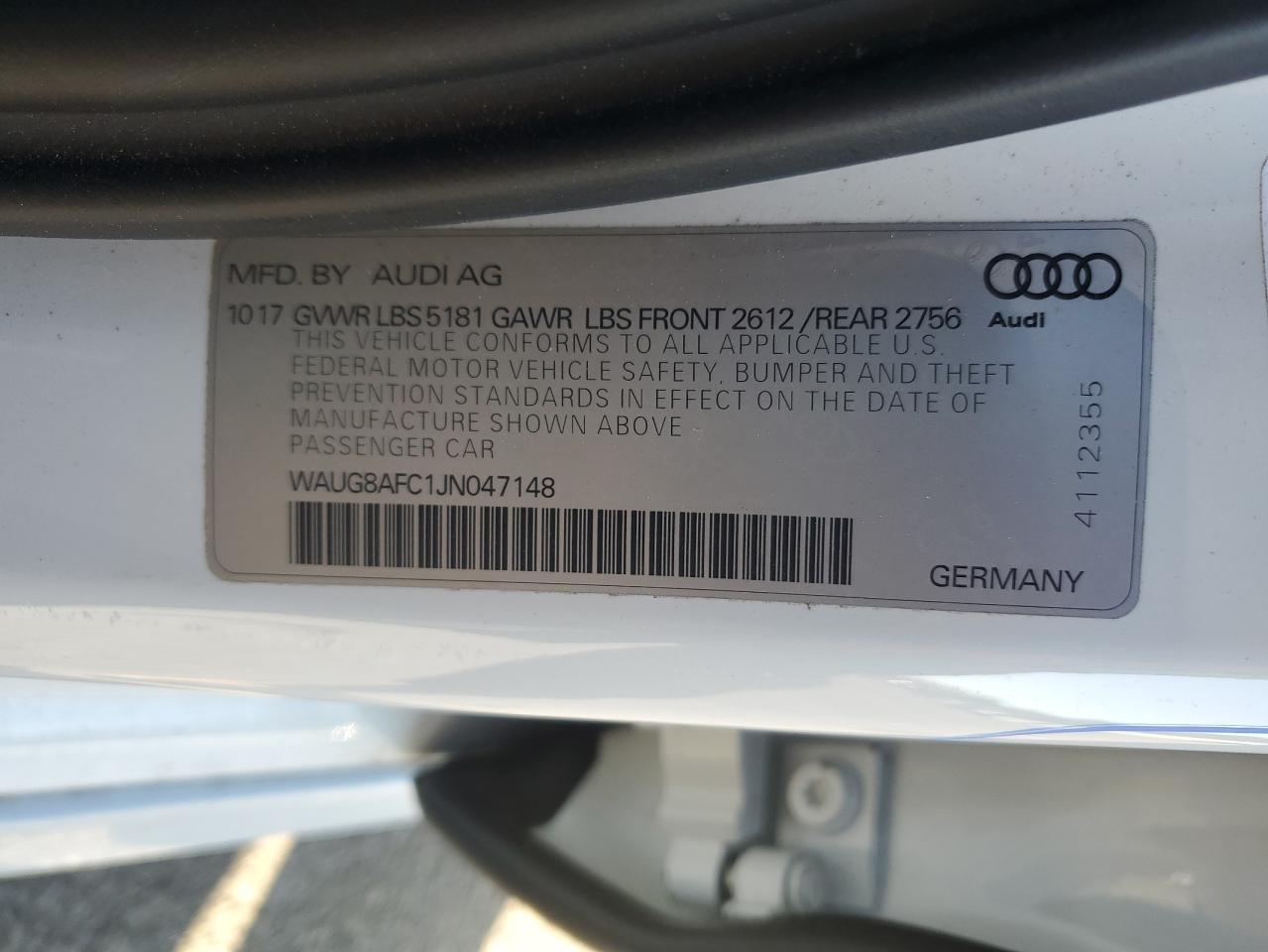 2018 Audi A6 VIN WAUG8AFC1JN047148 Copart auction photo, side / rear end damage thumbnail 12