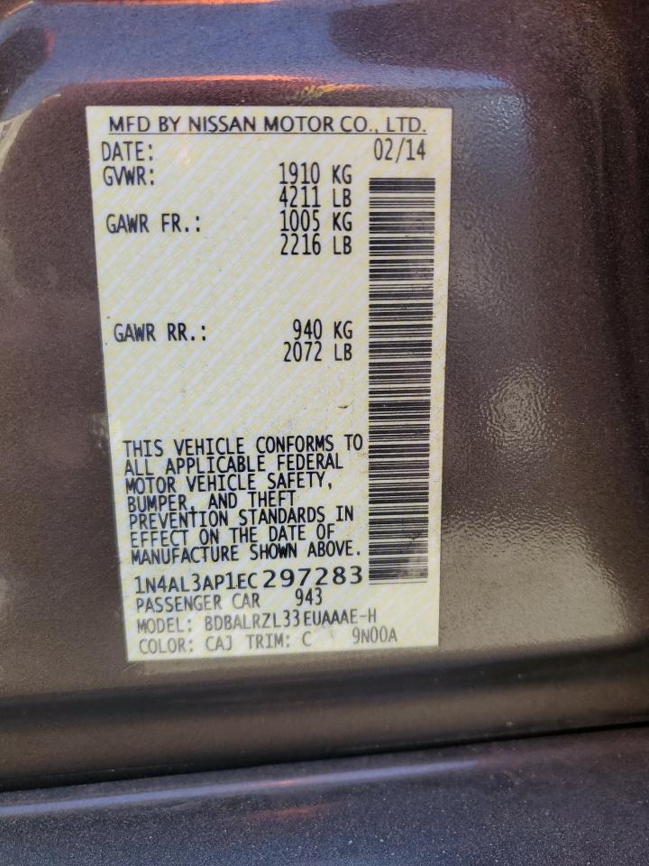 2014 Nissan Altima VIN 1N4AL3AP1EC297283 Copart auction photo, front end / side damage thumbnail 12