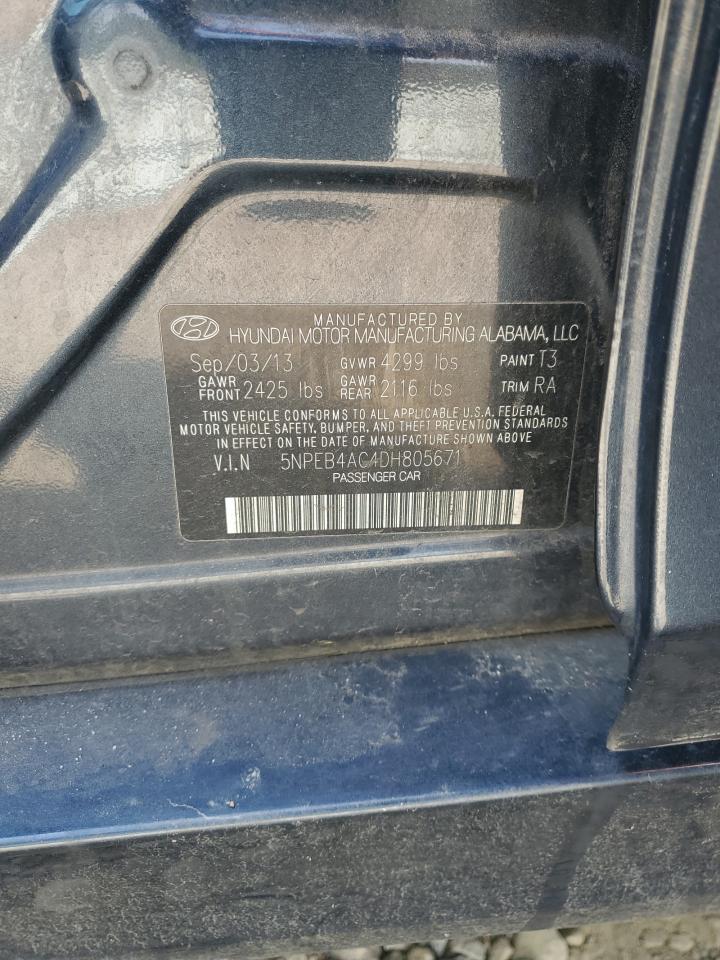 2013 Hyundai Sonata VIN 5NPEB4AC4DH805671 Copart auction photo, front end / side damage thumbnail 12