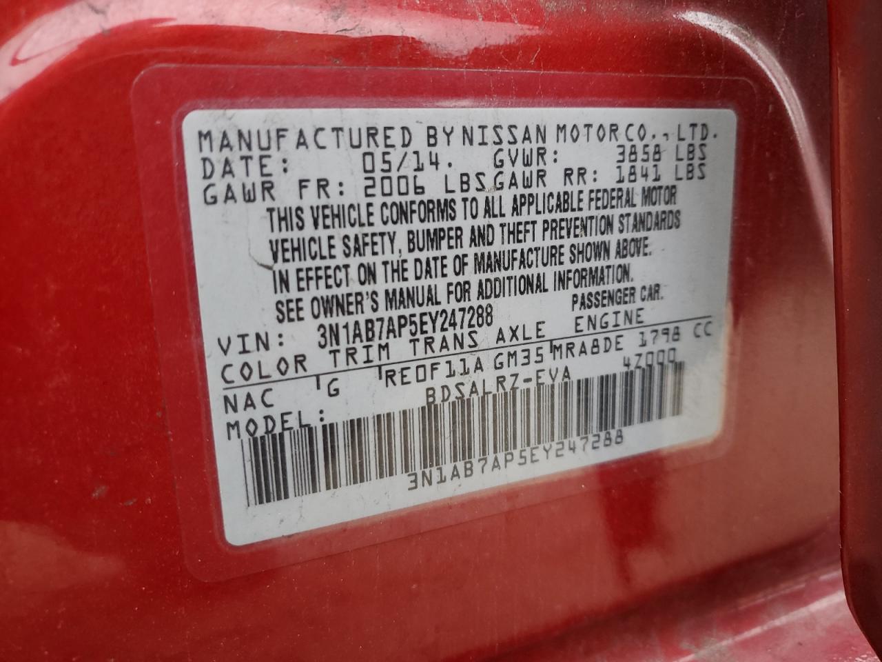 2014 Nissan Sentra VIN 3N1AB7AP5EY247288 Copart auction photo, front end / side damage thumbnail 15