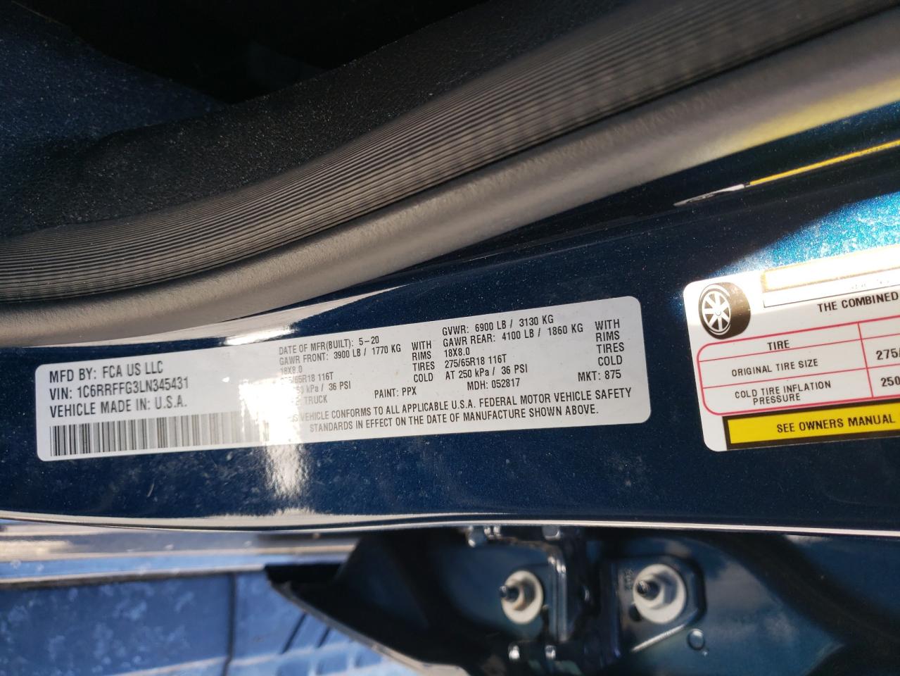 2020 RAM 1500 VIN 1C6RRFFG3LN345431 Copart auction photo, front end damage thumbnail 13