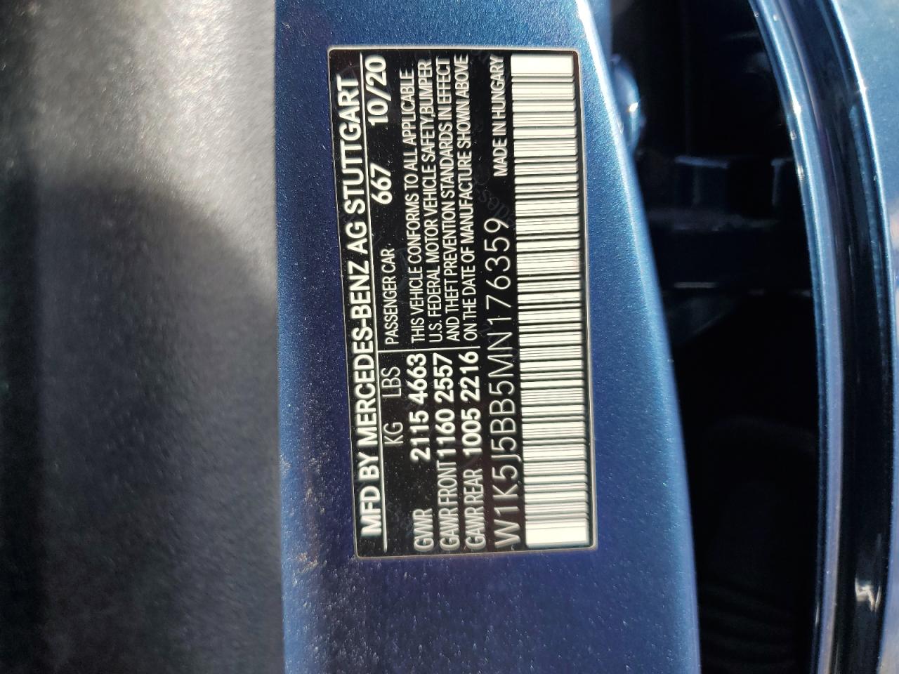 2021 Mercedes-Benz CLA-klasse VIN W1K5J5BB5MN176359 Copart auction photo, side / front end damage thumbnail 13