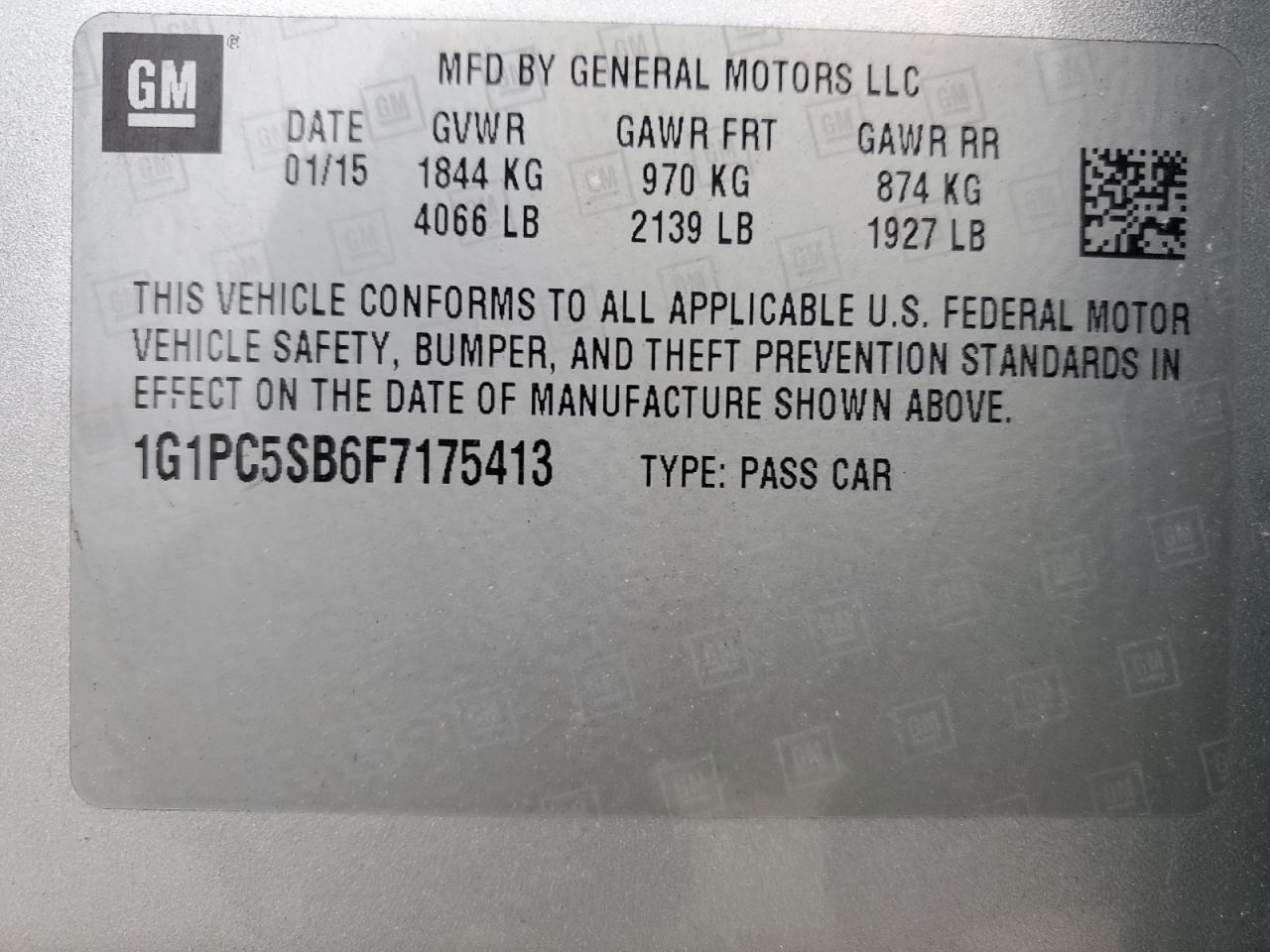 2015 Chevrolet Cruze VIN 1G1PC5SB6F7175413 Copart auction photo, all over damage thumbnail 12