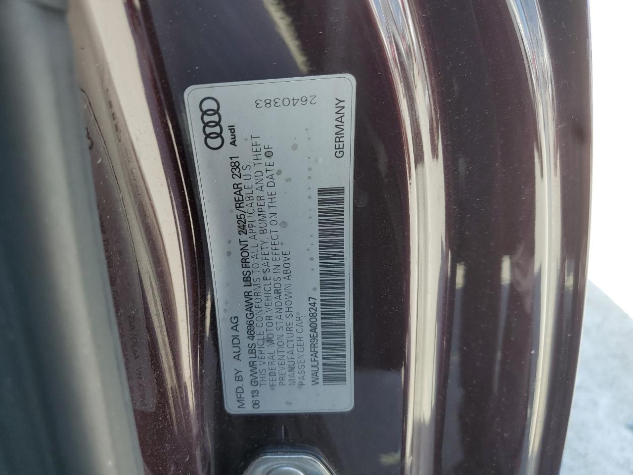 2014 Audi A5 VIN WAULFAFR9EA008247 Copart auction photo, water/flood damage thumbnail 13