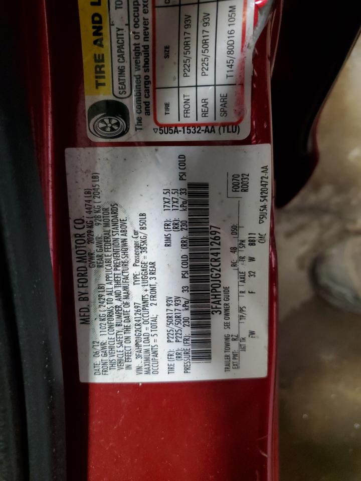 2012 Ford Fusion VIN 3FAHP0JG2CR412697 Copart auction photo, side damage thumbnail 12