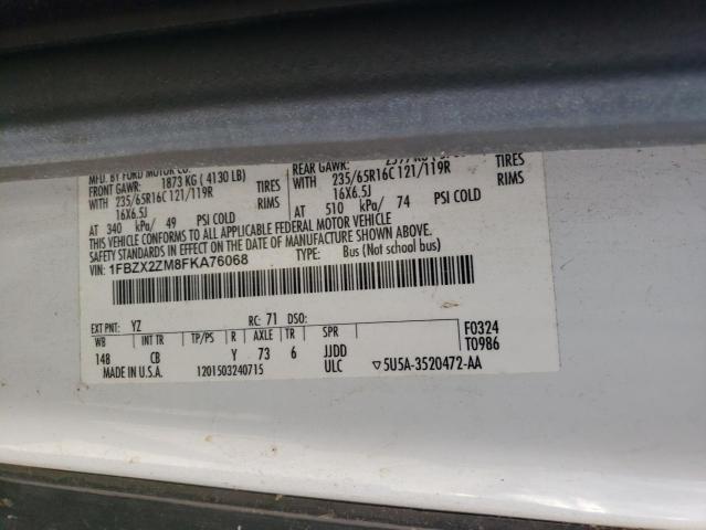 2015 Ford Transit VIN 1FBZX2ZM8FKA76068 Copart auction photo, front end / side damage thumbnail 13