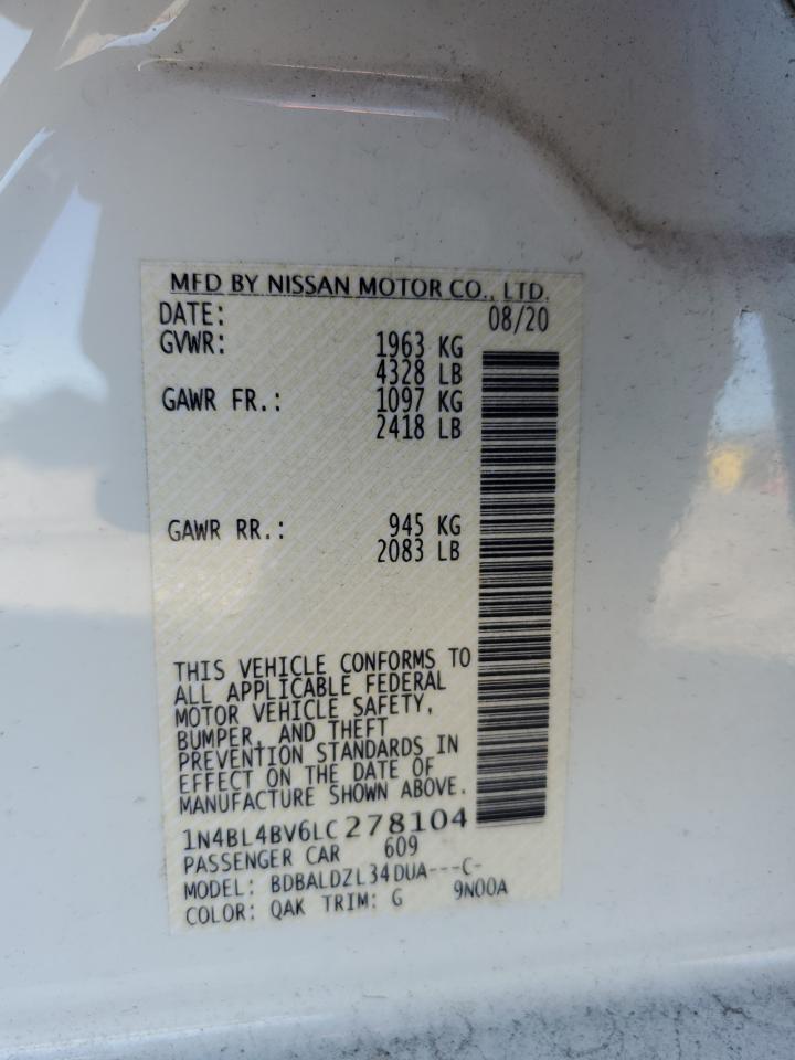 2020 Nissan Altima VIN 1N4BL4BV6LC278104 Copart auction photo, front end / minor dent/scratches damage thumbnail 12