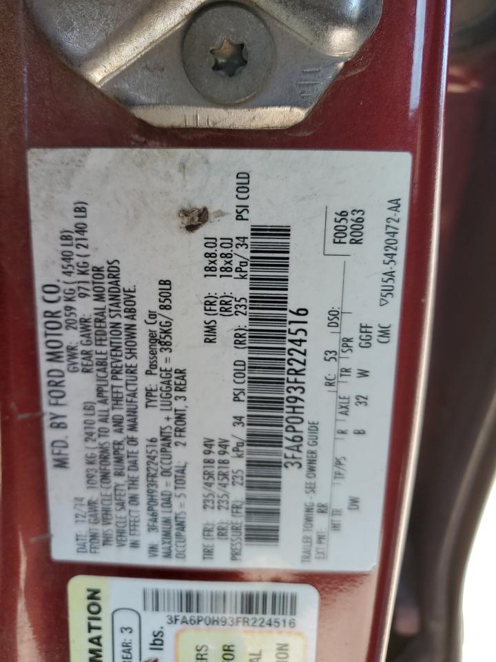 2015 Ford Fusion VIN 3FA6P0H93FR224516 Copart auction photo, front end / side damage thumbnail 12