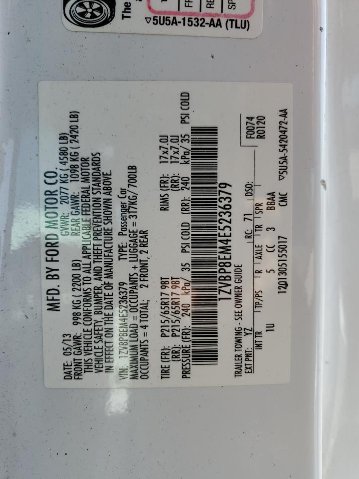 2014 Ford Mustang VIN 1ZVBP8EM4E5236379 Copart auction photo, front end / burn damage thumbnail 12