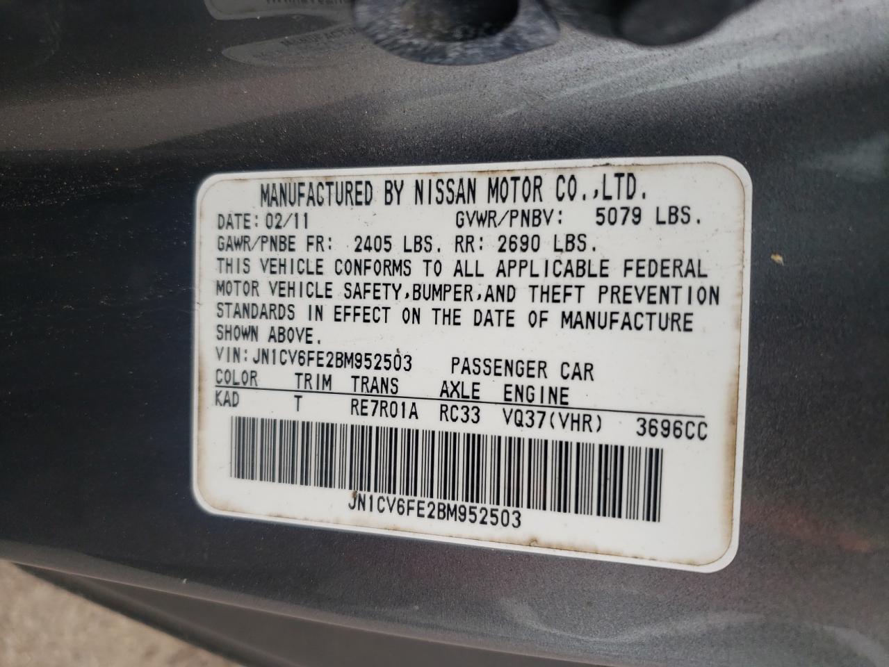 2011 Infiniti G VIN JN1CV6FE2BM952503 Copart auction photo, undercarriage damage thumbnail 12