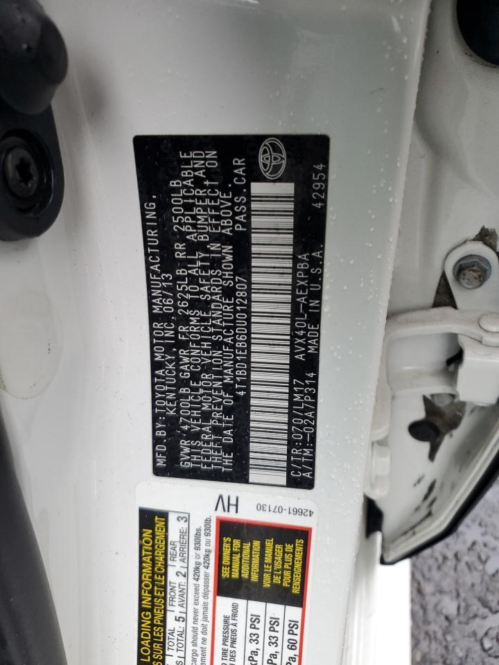 2013 Toyota Avalon VIN 4T1BD1EB6DU012807 Copart auction photo, rear end damage thumbnail 13