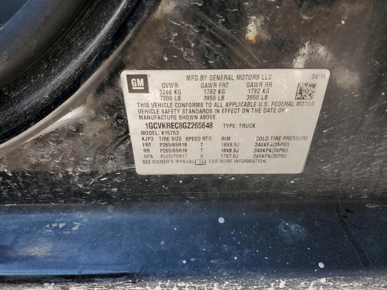 2016 Chevrolet Silverado VIN 1GCVKREC8GZ265648 Copart auction photo, front end / rear end damage thumbnail 12