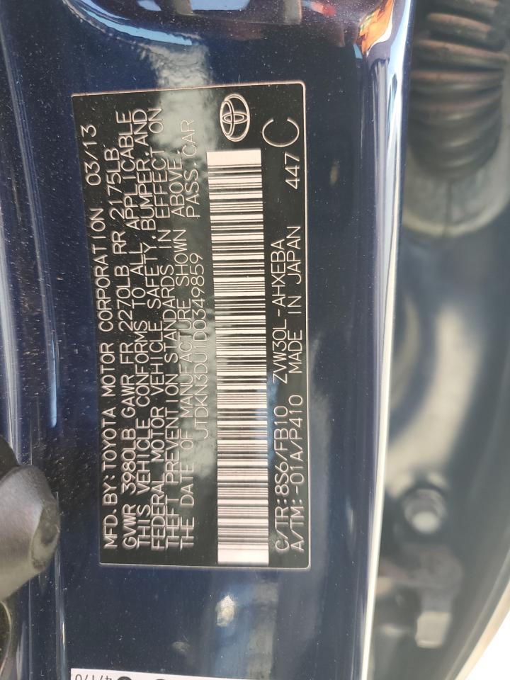 2013 Toyota Prius VIN JTDKN3DU1D0349859 Copart auction photo, front end damage thumbnail 14