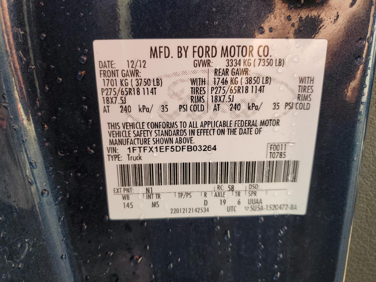 2013 Ford F-150 VIN 1FTFX1EF5DFB03264 Copart auction photo, front end damage thumbnail 13