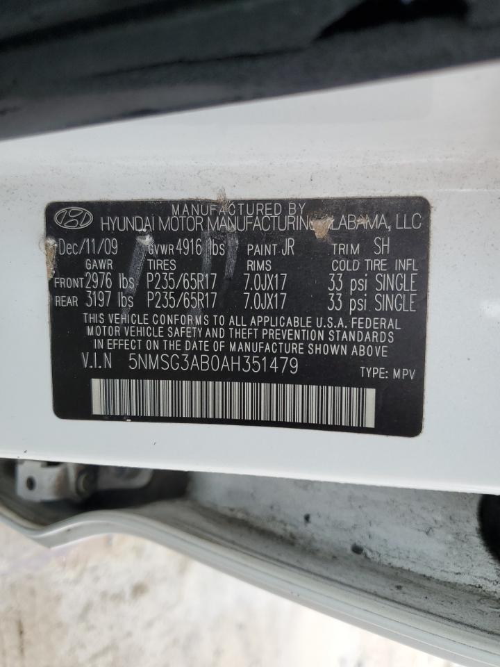 2010 Hyundai Santa Fe VIN 5NMSG3AB0AH351479 Copart auction photo, front end damage thumbnail 16