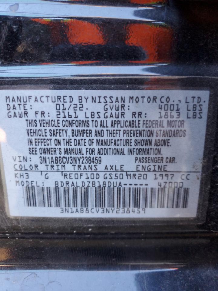 2022 Nissan Sentra VIN 3N1AB8CV3NY238459 Copart auction photo, side / front end damage thumbnail 12