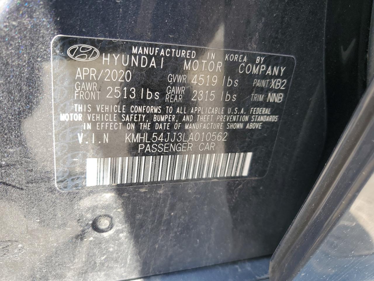 2020 Hyundai Sonata VIN KMHL54JJ3LA010562 Copart auction photo, front end damage thumbnail 12