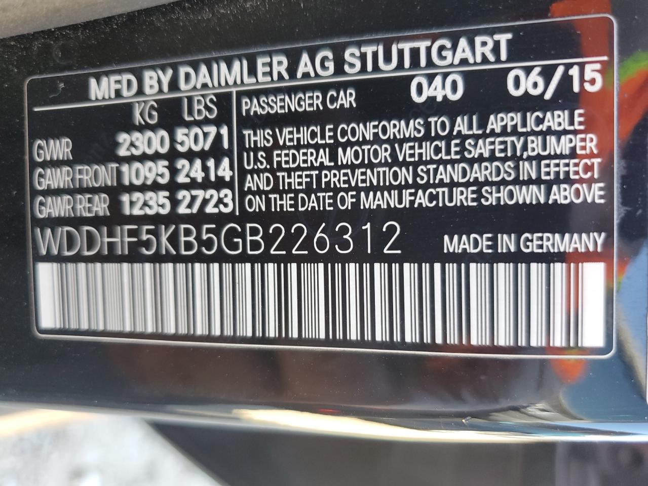 2016 Mercedes-Benz E-klasse VIN WDDHF5KB5GB226312 Copart auction photo, front end damage thumbnail 12
