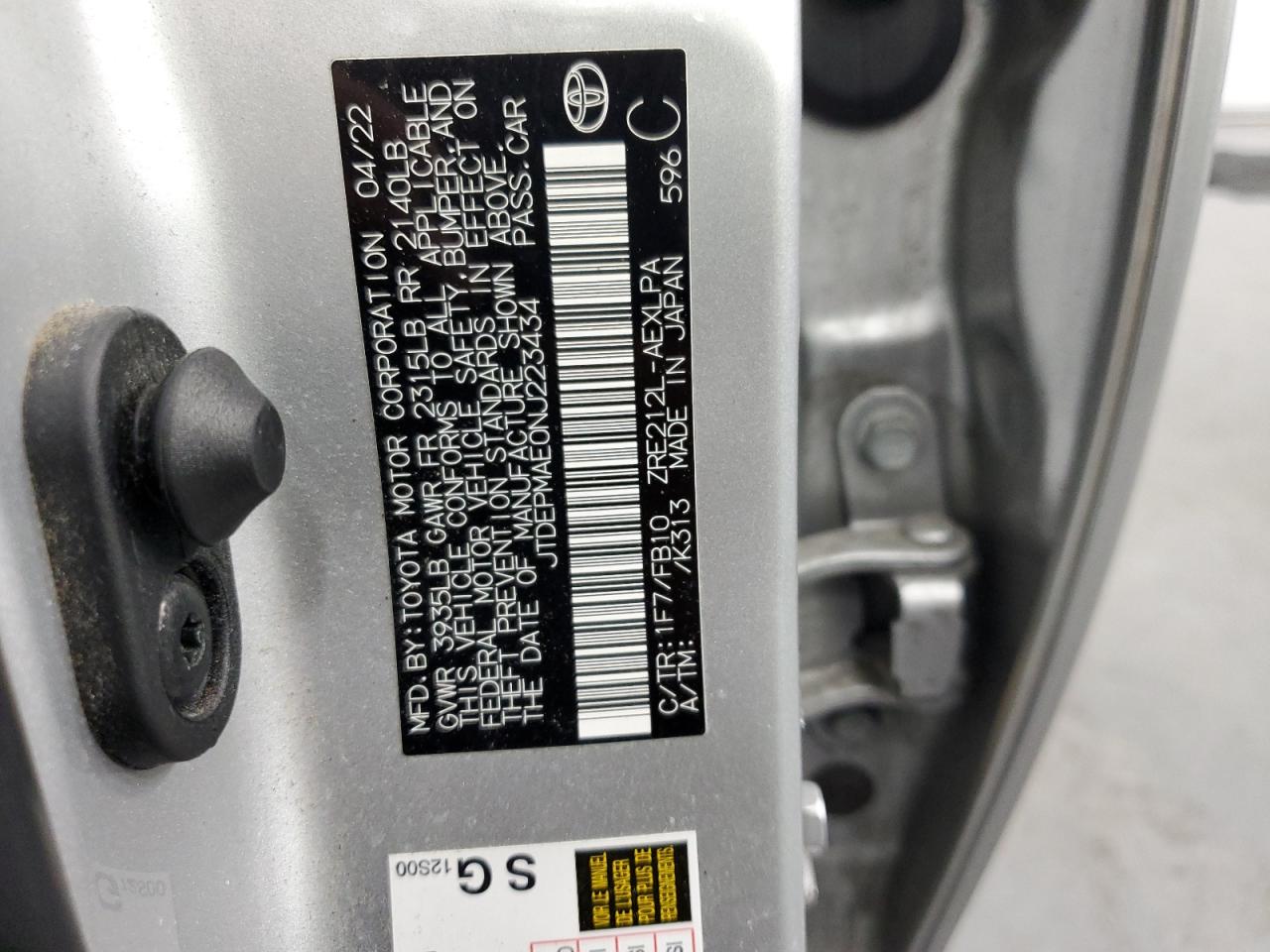 2022 Toyota Corolla VIN JTDEPMAE0NJ223434 Copart auction photo, front end damage thumbnail 13