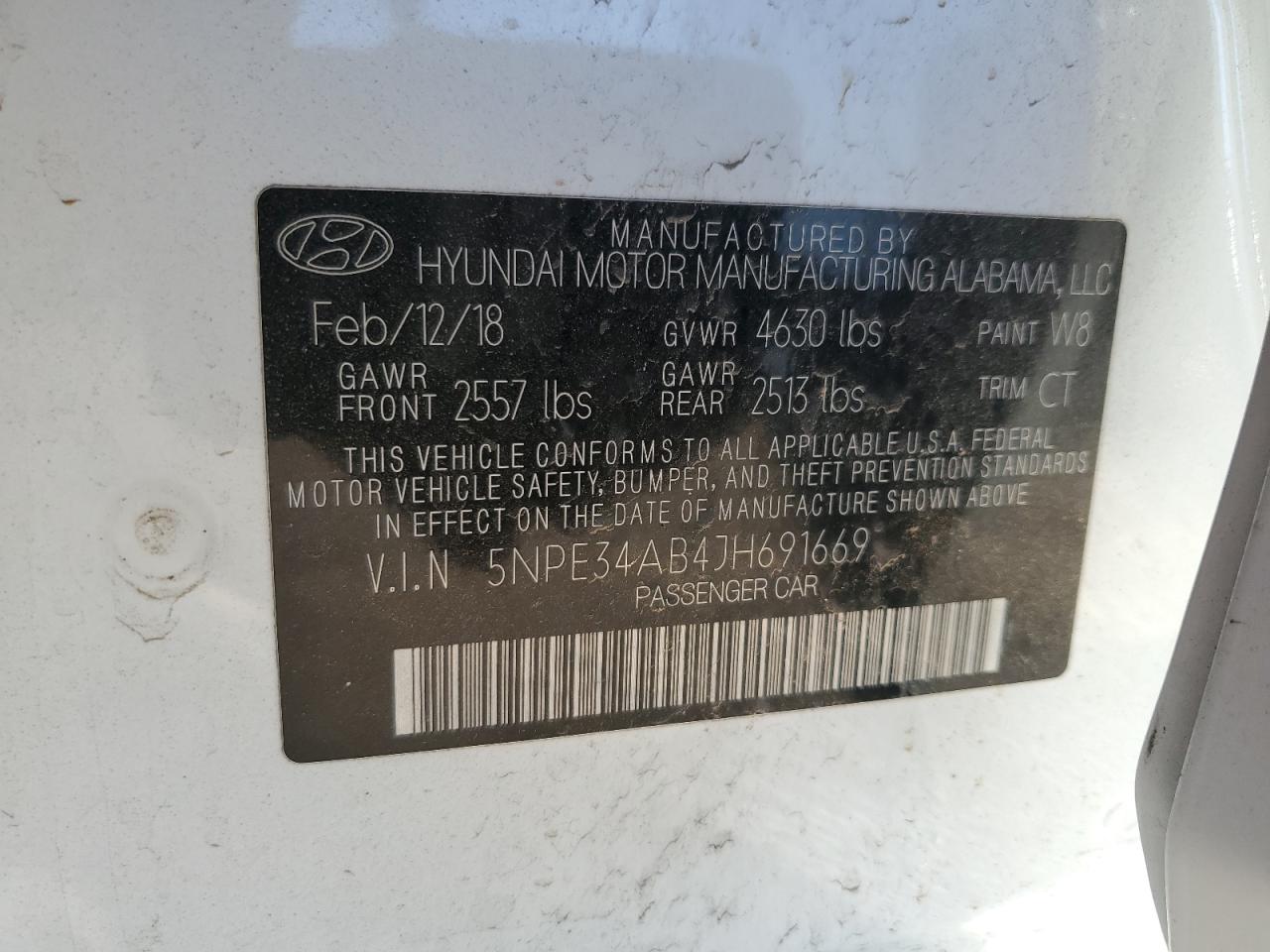 2018 Hyundai Sonata VIN 5NPE34AB4JH691669 Copart auction photo, front end damage thumbnail 15