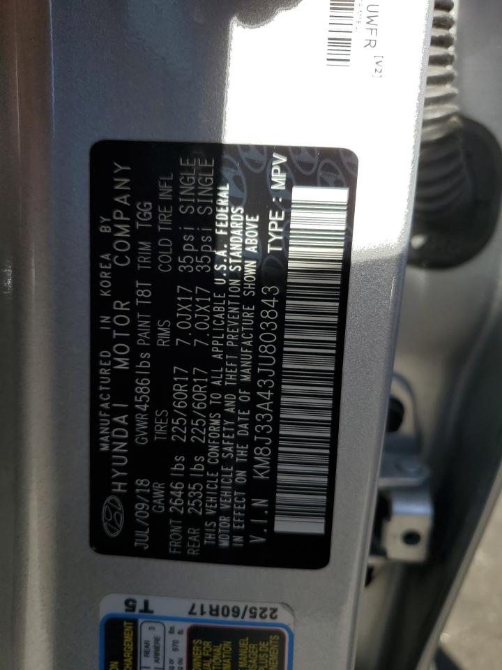 2018 Hyundai Tucson VIN KM8J33A43JU803843 Copart auction photo, stripped / vandalism damage thumbnail 12