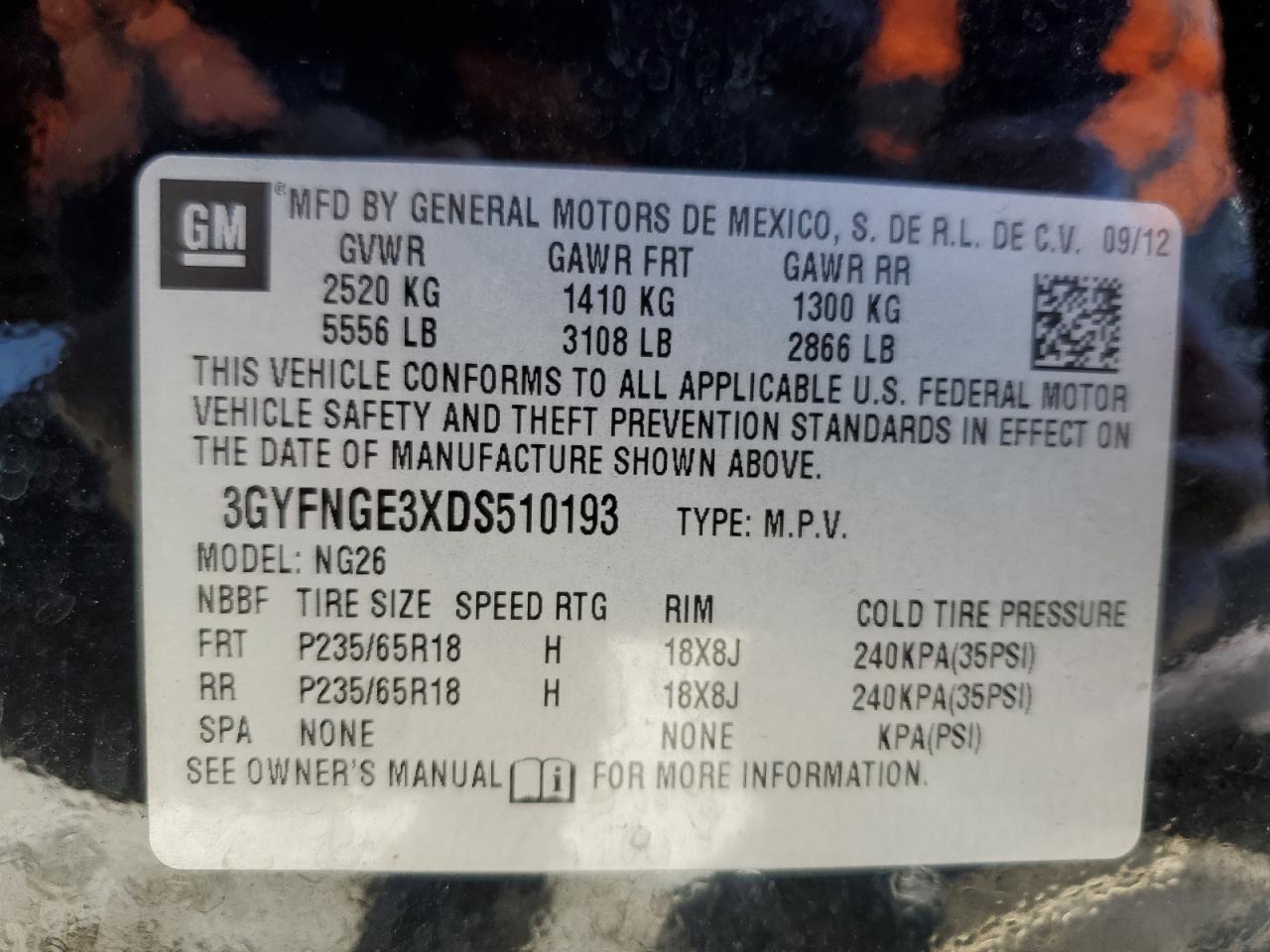 2013 Cadillac SRX VIN 3GYFNGE3XDS510193 Copart auction photo, vandalism / side damage thumbnail 13