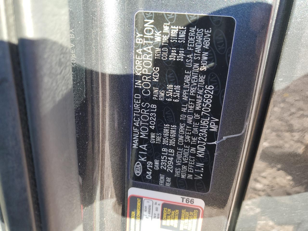 2020 KIA Soul VIN KNDJ23AU6L7056926 Copart auction photo, water/flood damage thumbnail 14
