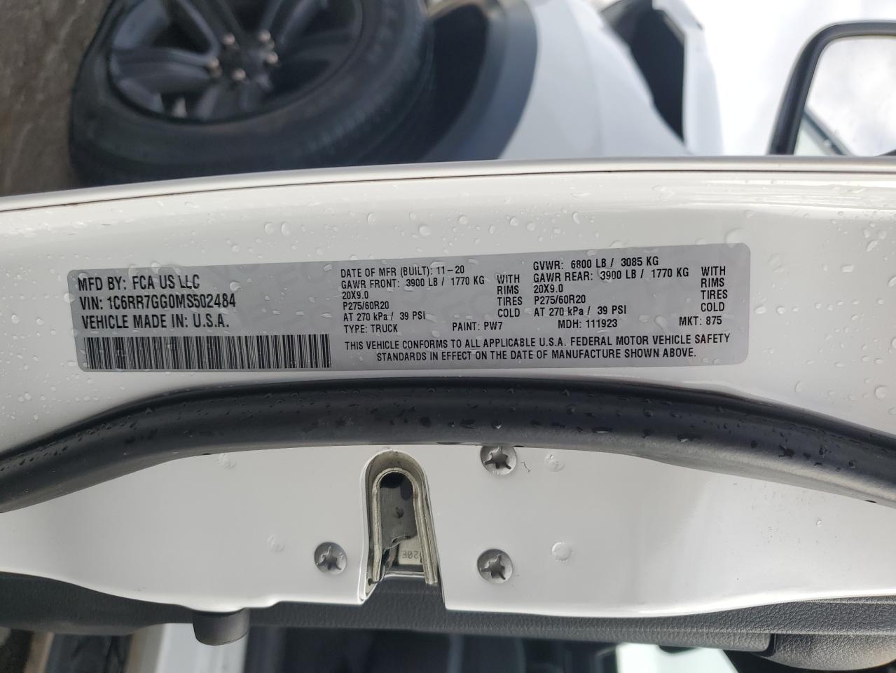 2021 RAM 1500 VIN 1C6RR7GG0MS502484 Copart auction photo, front end damage thumbnail 13