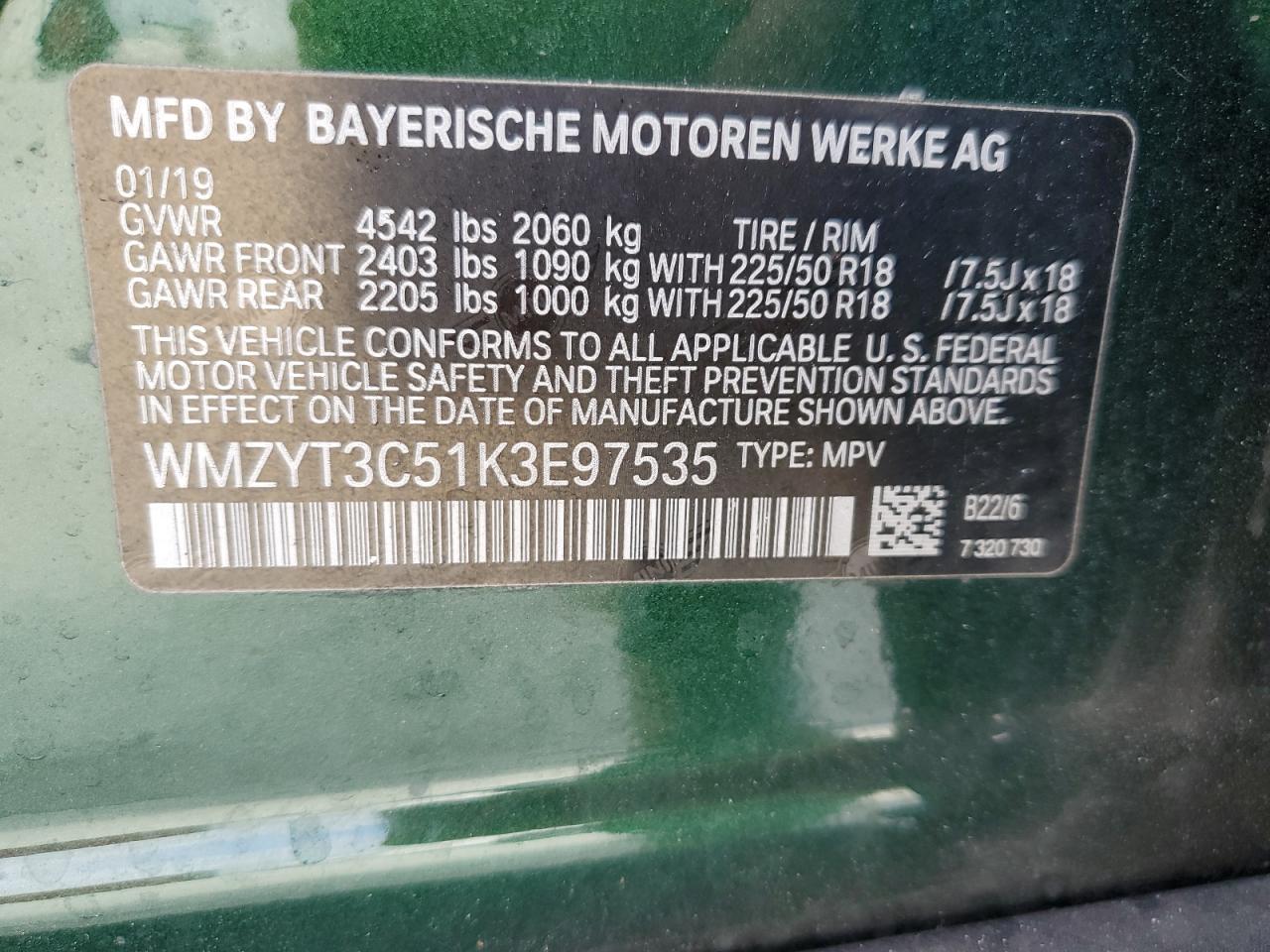 2019 MINI Cooper VIN WMZYT3C51K3E97535 Copart auction photo, front end damage thumbnail 13
