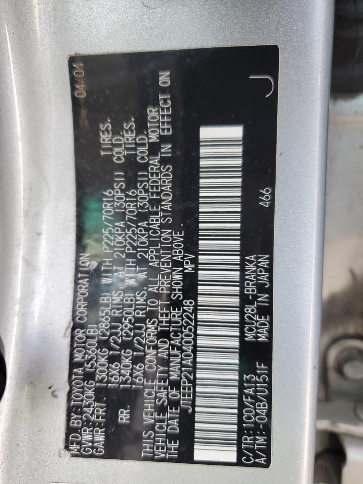 2004 Toyota Highlander VIN JTEEP21A040052248 Copart auction photo, rear end damage thumbnail 13