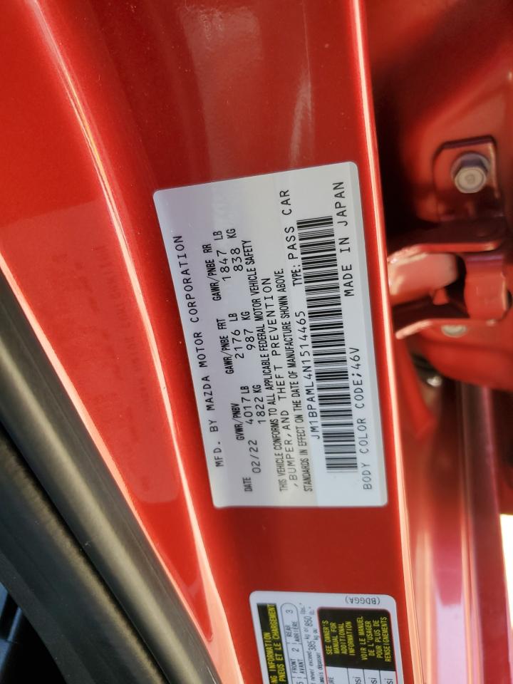 2022 Mazda 3 VIN JM1BPAML4N1514465 Copart auction photo, front end / rear end damage thumbnail 15