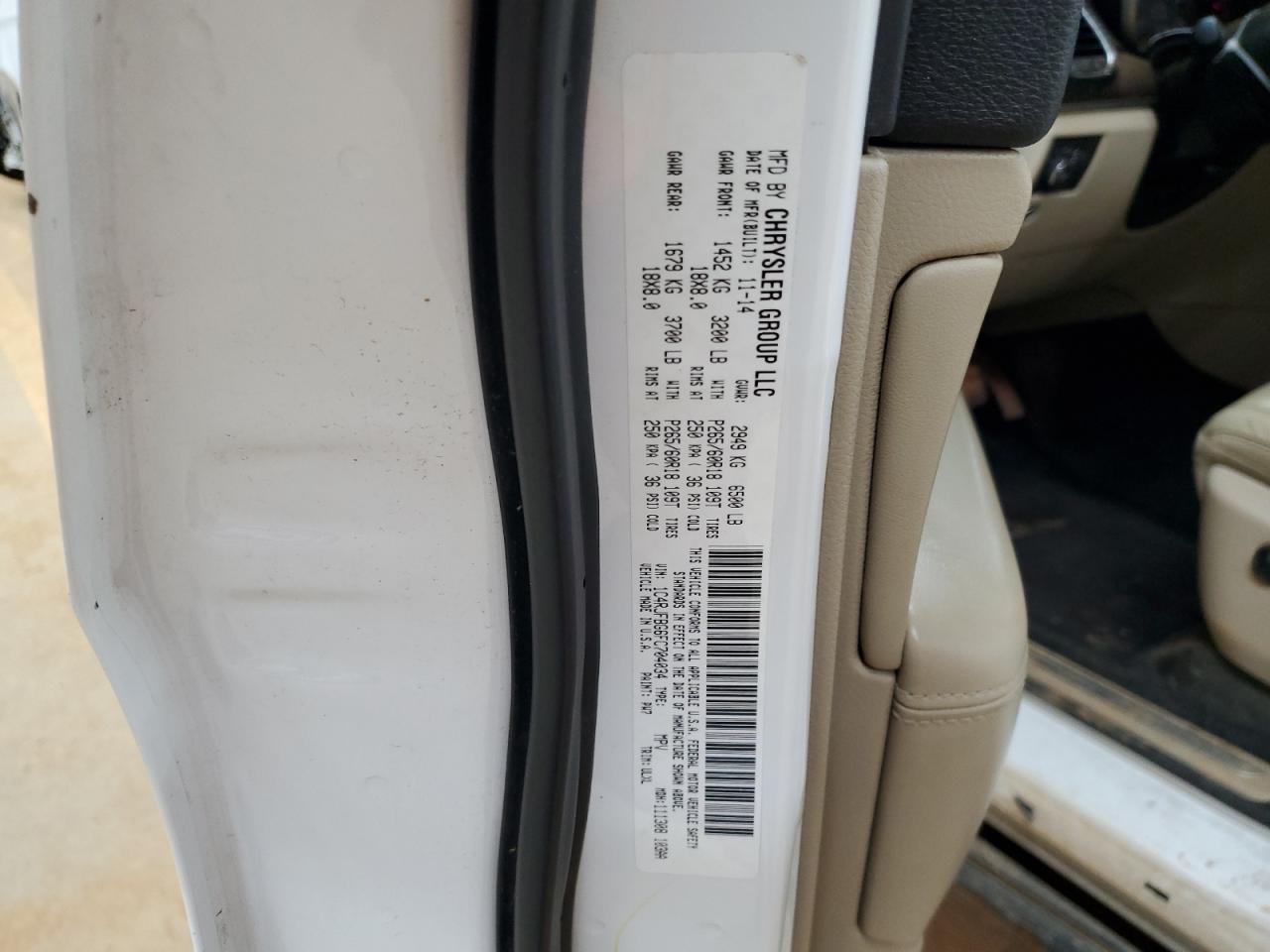 2015 Jeep Grand Cherokee VIN 1C4RJFBG6FC704034 Copart auction photo, front end / side damage thumbnail 13