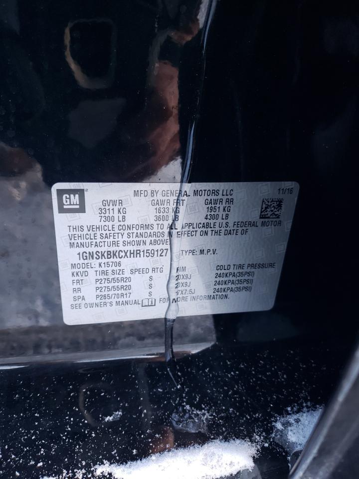 2017 Chevrolet Tahoe VIN 1GNSKBKCXHR159127 Copart auction photo, front end / rear end damage thumbnail 15
