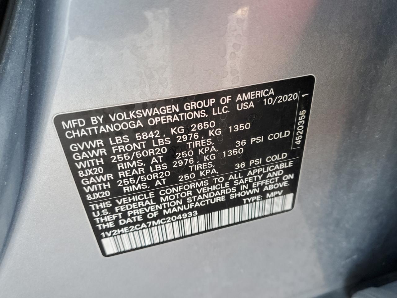 2021 Volkswagen Atlas VIN 1V2HE2CA7MC204933 Copart auction photo, front end / minor dent/scratches damage thumbnail 15