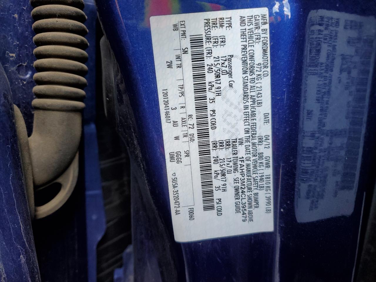 2012 Ford Focus VIN 1FAHP3M24CL395479 Copart auction photo, rear end / side damage thumbnail 12